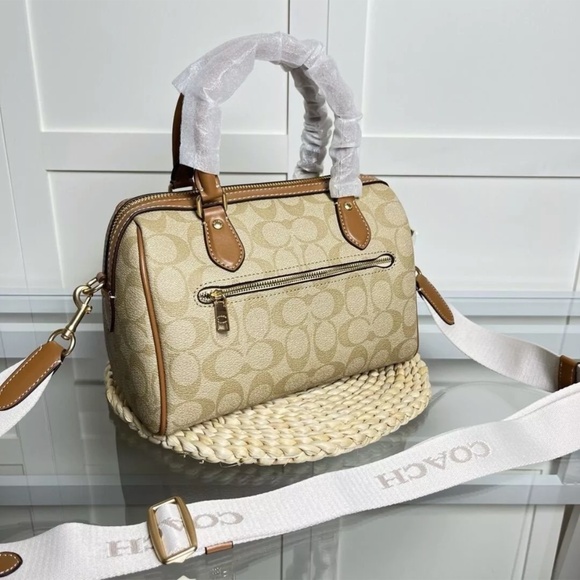 Coach Rowan Women Satchel In Signature Canvas With Stripe Light Khaki Color $495 - Picture 4 of 12